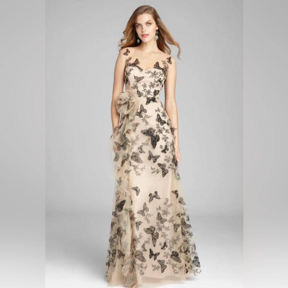 Teri Jon Sleeveless 3D Embroidered Butterfly Illusion Gown Dress NWT size 8